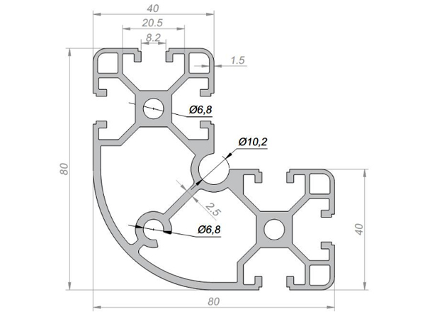 40系列鋁合金型材 001 08 40 80RA 40系列鋁合金型材 001 08 40 80RA
